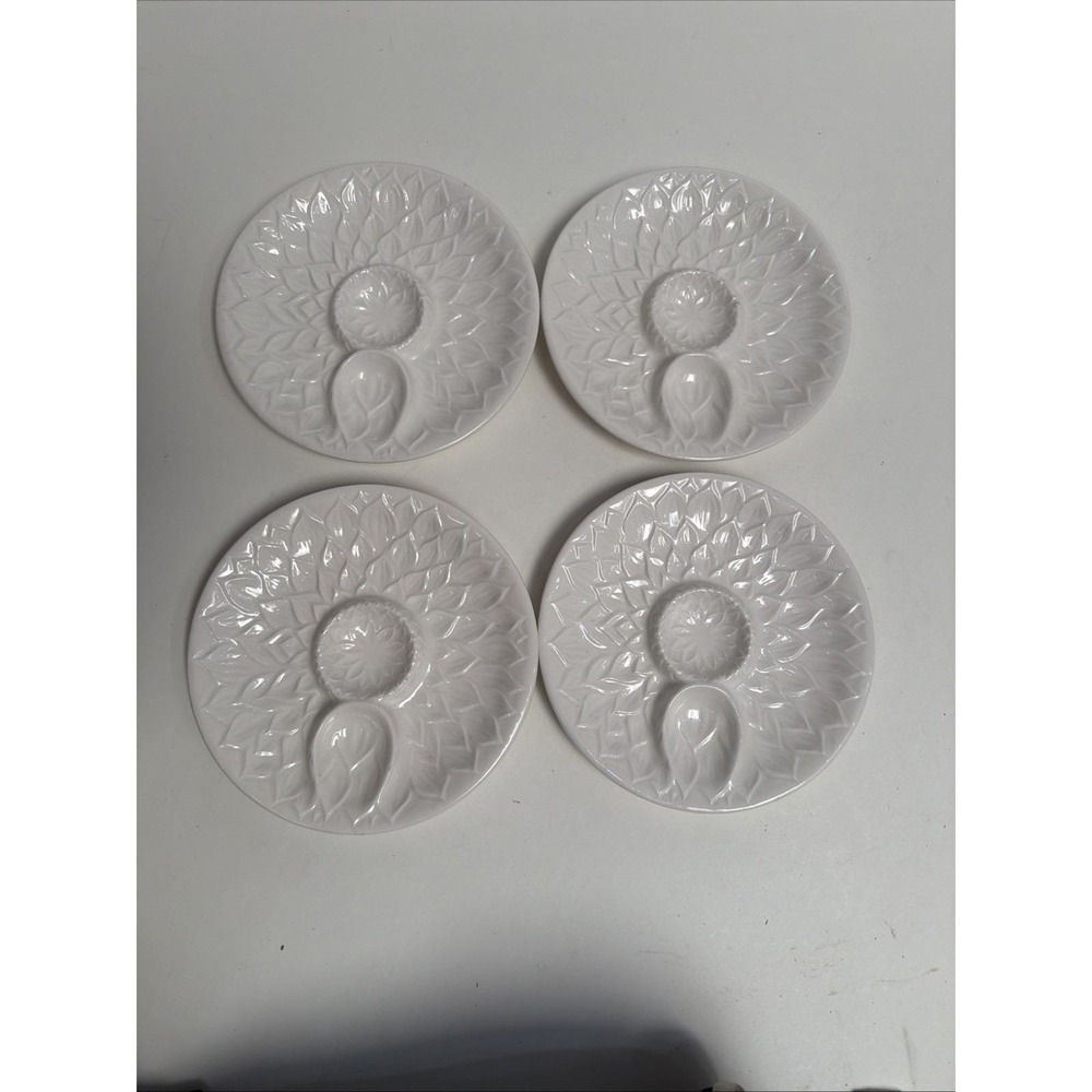 Set 4 White Artichoke‎ Salad Plates 8.5" Relief Ceramic Unmarked